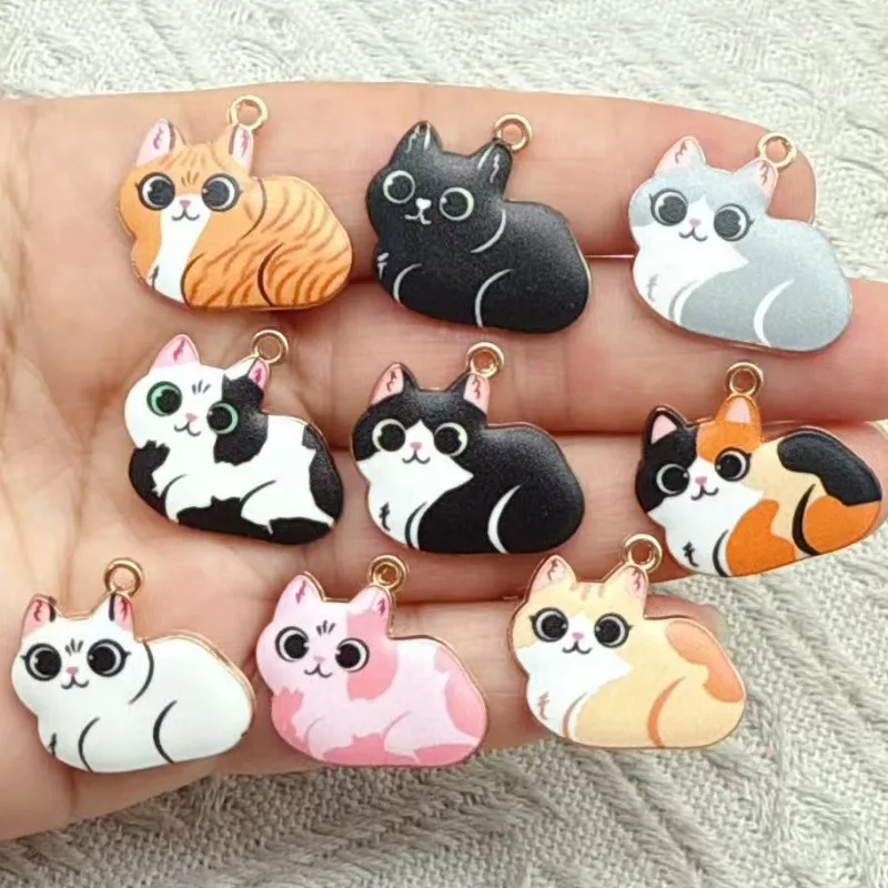 10 個エナメルかわいい漫画猫チャーム合金動物ペンダント DIY ブレスレットネックレスイヤリングジュエリー作成アクセサリー用 1