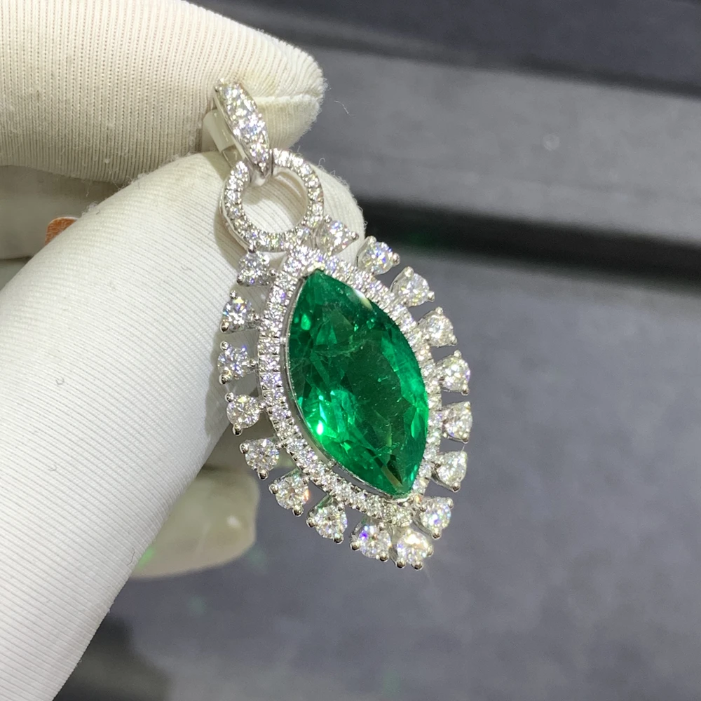 WUIHA 9K Gold Marquise Cut VVS 4.7CT GRC Colombia Emerald Gemstone Pendant for Women Anniversary Gift Fine Jewelry Drop Shipping