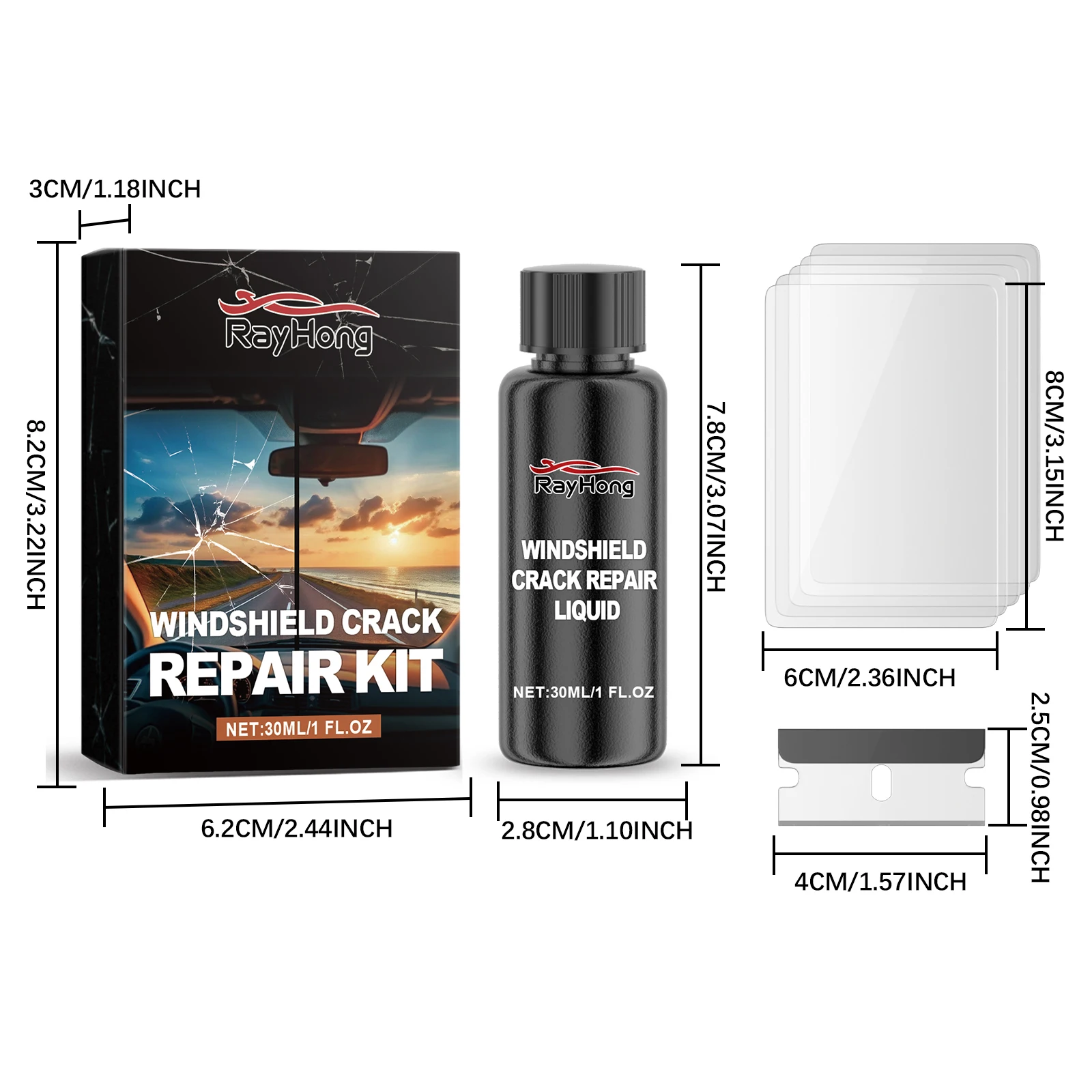 طقم تصليح الزجاج الأمامي 30 مللي الشقوق طقم تصليح الزجاج زجاج السيارة الأمامي الكراك إصلاح السائل لرقائق الشقوق