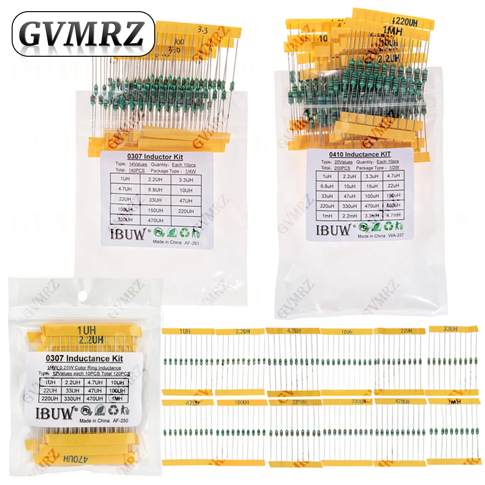 Farbring-Induktor-Sortiment 0307 1/4W 0410 1/2W 1UH 10UH 100UH Induktoren Sortiertes Set