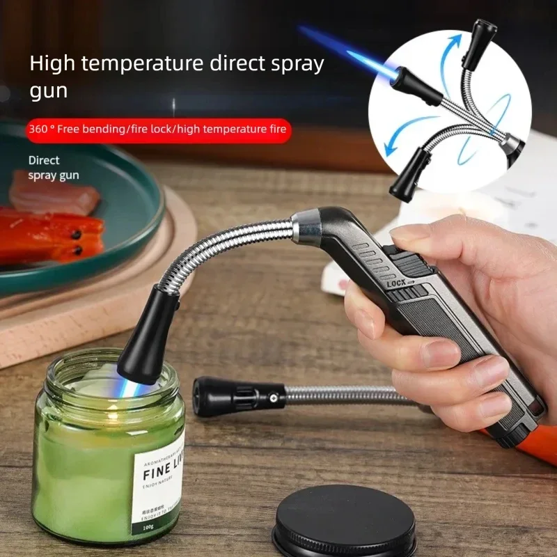 New Metal Hose Butane Inflatable Lighter, High Temperature 360° Bend, Transparent Breathing Balance Point Carbon Ignifier