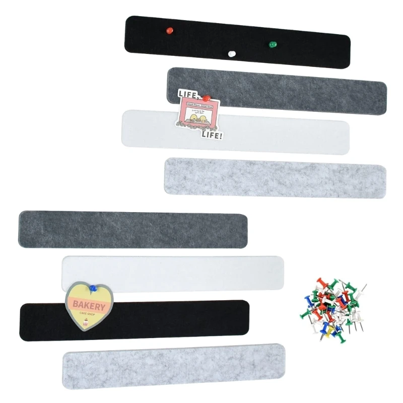 8x Self-Adhesive Bulletin Board Bar Strips Felt Pin Board Bar Strips with 30 Pushpins for Pastes Notes Photos Schedules