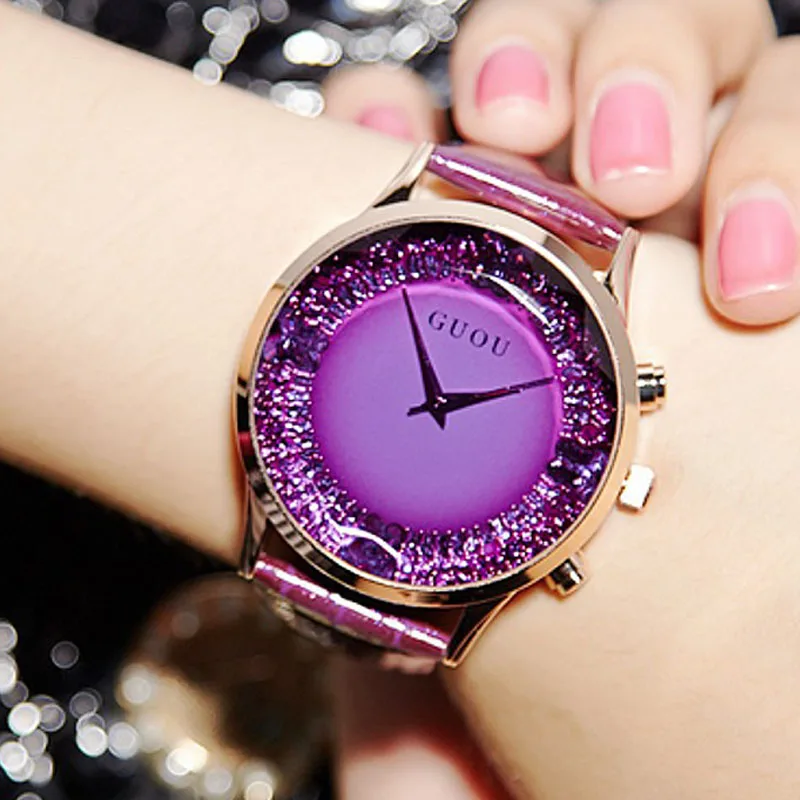 Fashion Brand Women Watches Ladies Luxury Female Genuine Leather Strap Dress Clocks Full Diamond Big Dial Dress Relogio Watches