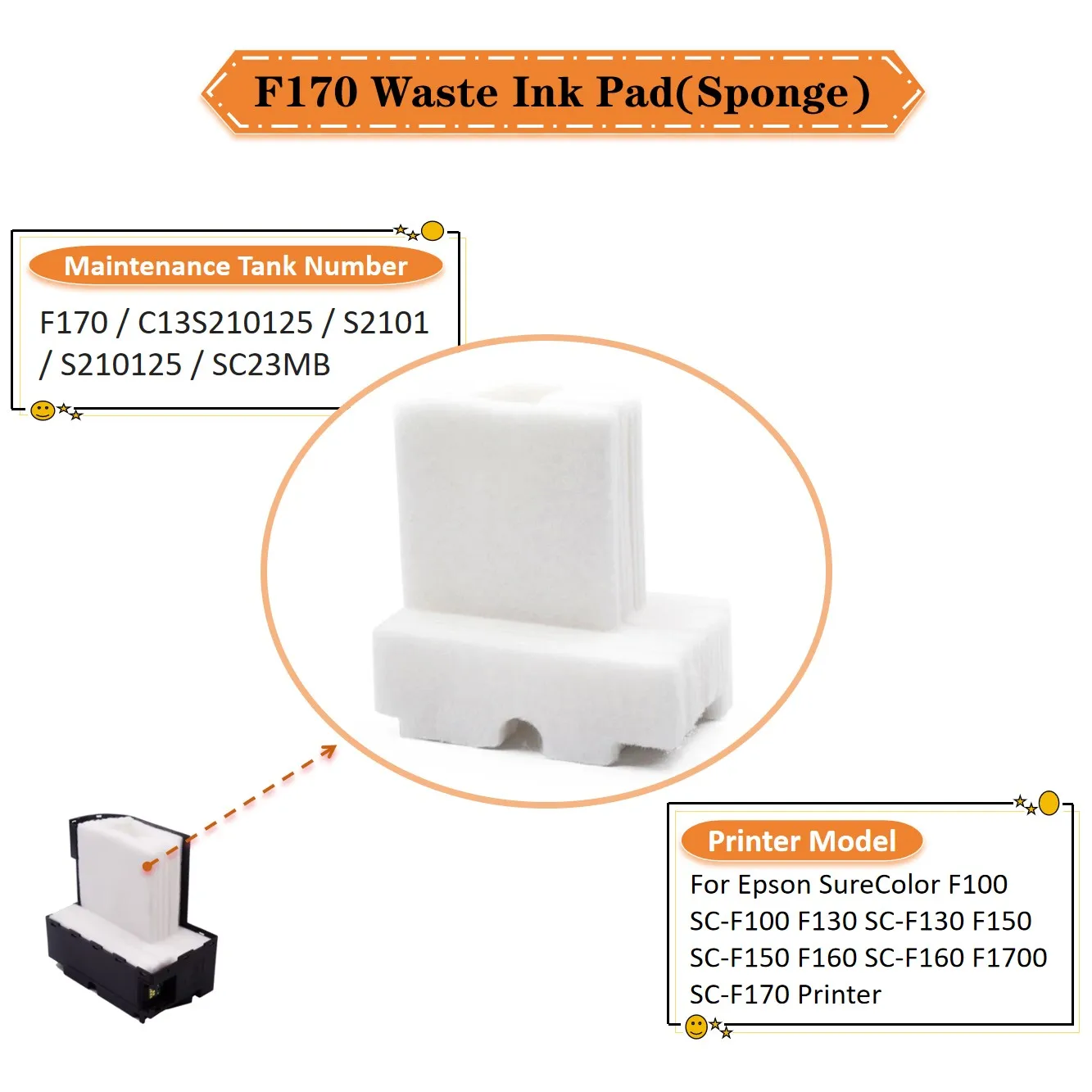 2 Conjuntos de Esponjas para Caixa de Manutenção de Tinta F170 F100 S2101 para Impressoras Epson SC F-170 F160 F150 F130 F100 S2101 SC23MB