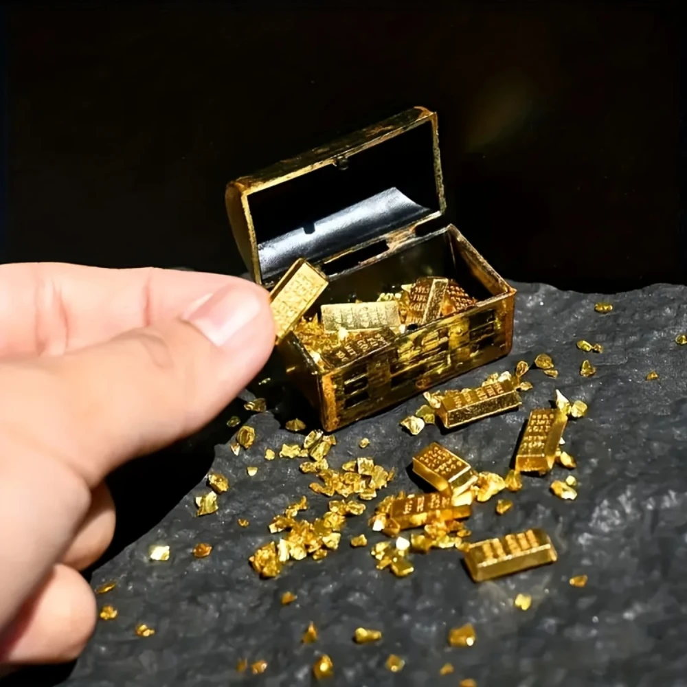 Mini Pirate Treasure Chest W/ Gold Coins & Bars, Aquarium Fish Tank Decor Hideout Cave, Shipwreck Theme Ornament