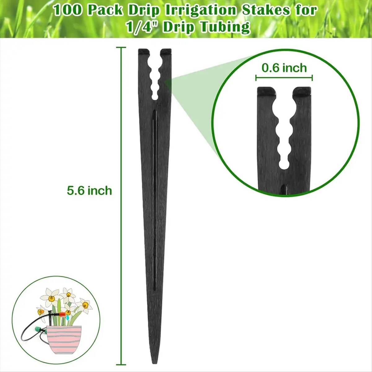 KSOL 100 Pcs Drip Irrigation Support Stakes for 1/4 Inch Tubing: 1/4 Inch Drip Tube Holder Stakes for Irrigation Hose Emitter