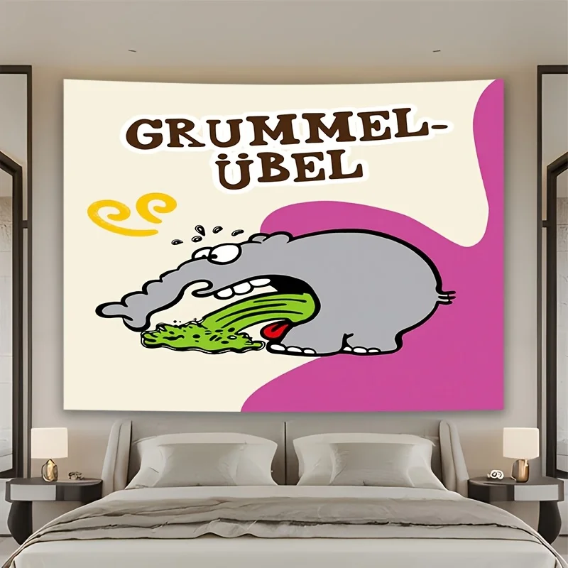 Large Grumpy Monster Tapestry Wall Hanging 150x300cm Cartoon Art Decor for Funny Nursery Bedroom Living Room Poster
