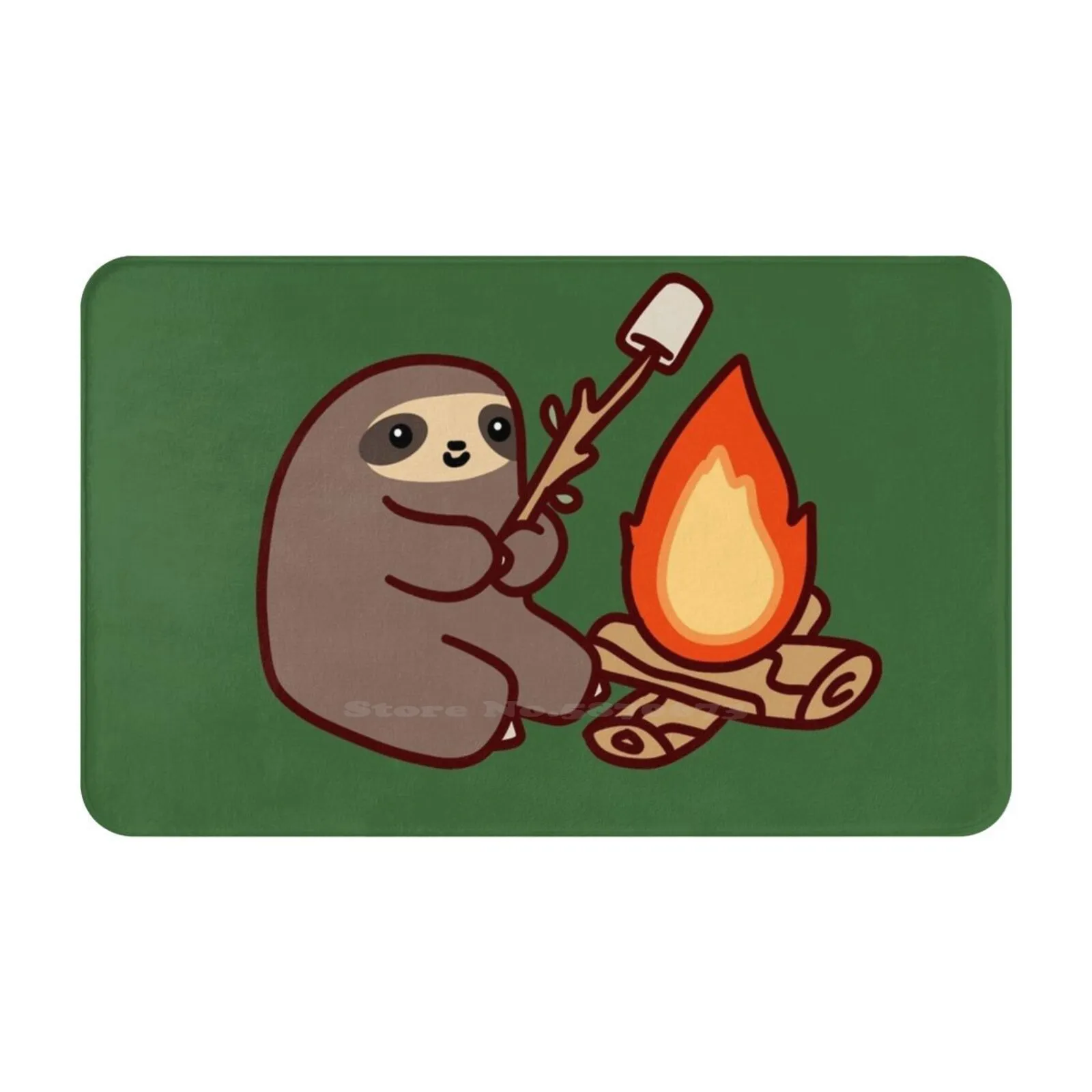 Campfire Sloth Soft Cushion Car Home Carpet Door Mat Sloths Animals Campfires Brushfire Bonfire Marshmallows Roasting A