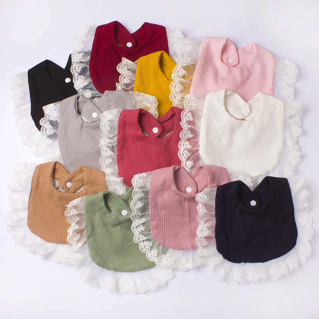 Bavoir en gaze pour garçons et filles, en pur coton, couleur bonbon, confortable, bavoir de salive, couleur unie, serviette de salive en dentelle, produits pour bébés