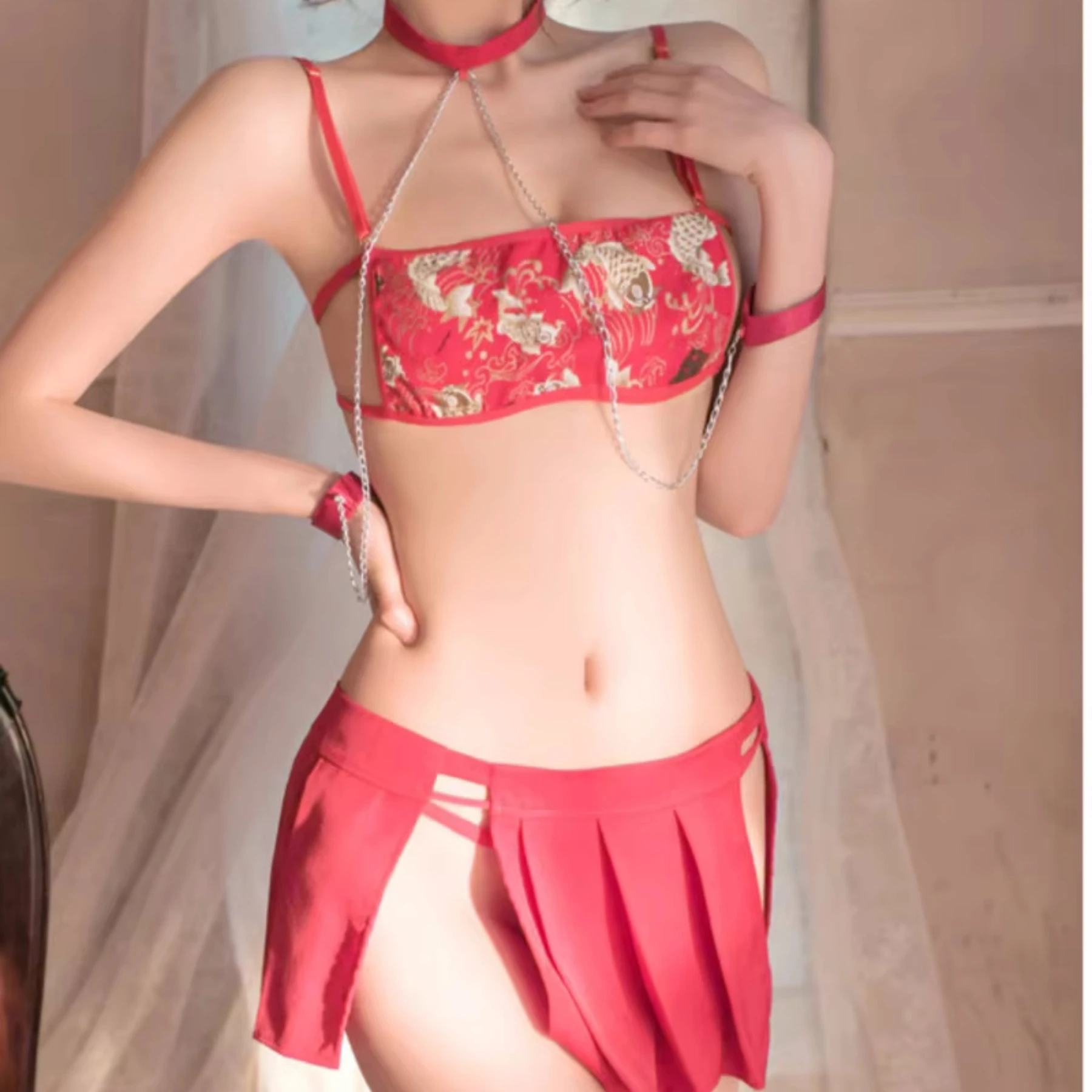 숙녀 섹시 유니폼 에로틱 한복 레드 란제리