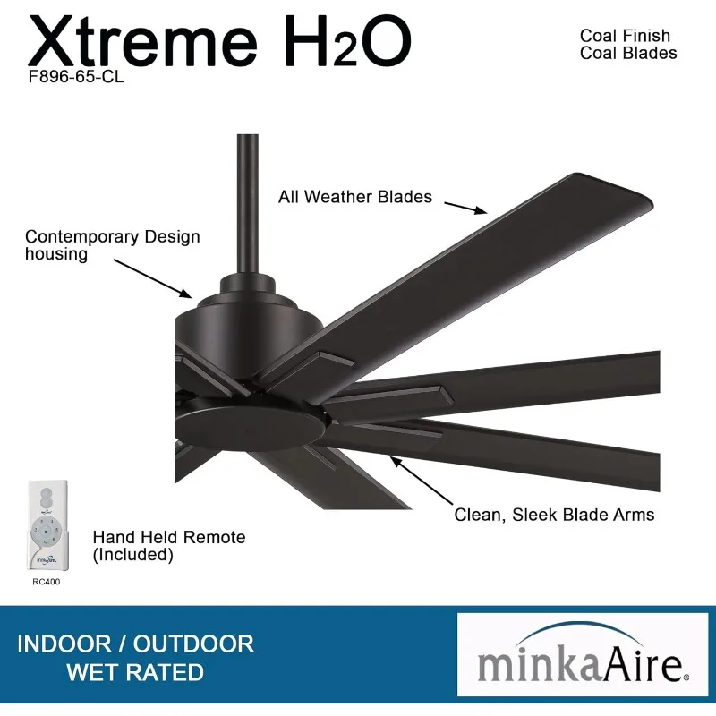 Minka-Aire F896-65-CL Xtreme H2O 65 Inch Outdoor Ceiling Fan with DC Motor in Coal Finish