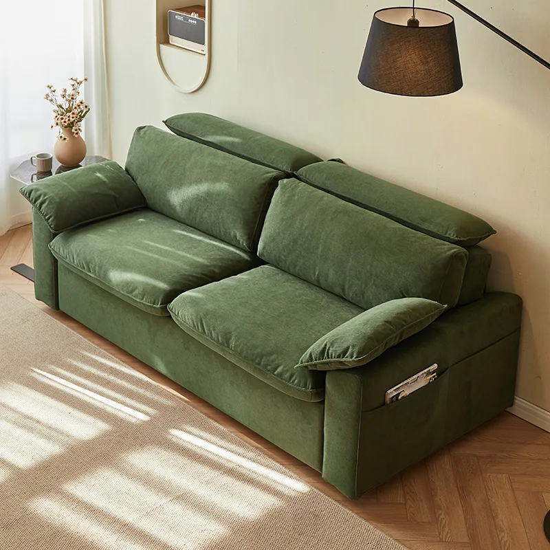 &Retro Fleece Apartment Two-in-One Living Room Small Space Foldable Flip Study Room Twin Sofa Bed with Mattress