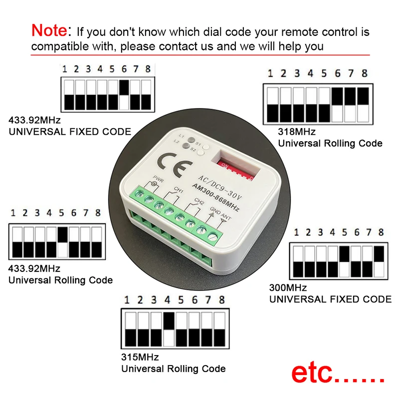 Imagem -04 - Rx-multi Interruptor do Receptor 9v30v para 315mhz 433mhz 868mhz Multifrequência Porta da Garagem Controle Remoto Abridor de Porta Transmissor 20 Peças