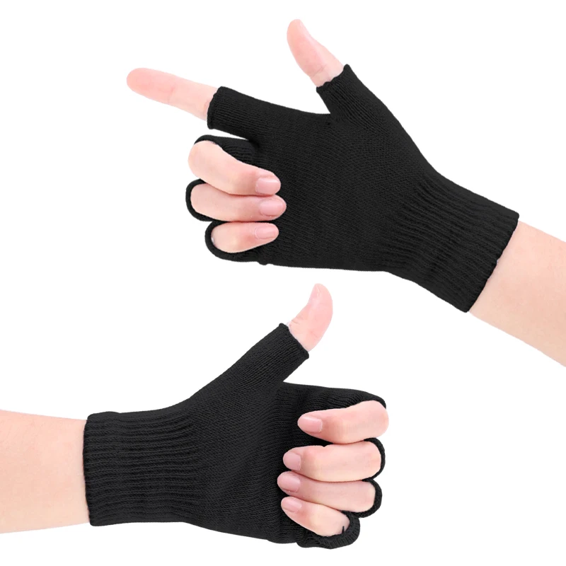 2 Pairs/lot Unisex Half Finger Knitted Wrist Gloves Casual Warm Fingerless Work Gloves Driving Touch Screen Sunscreen Gloves