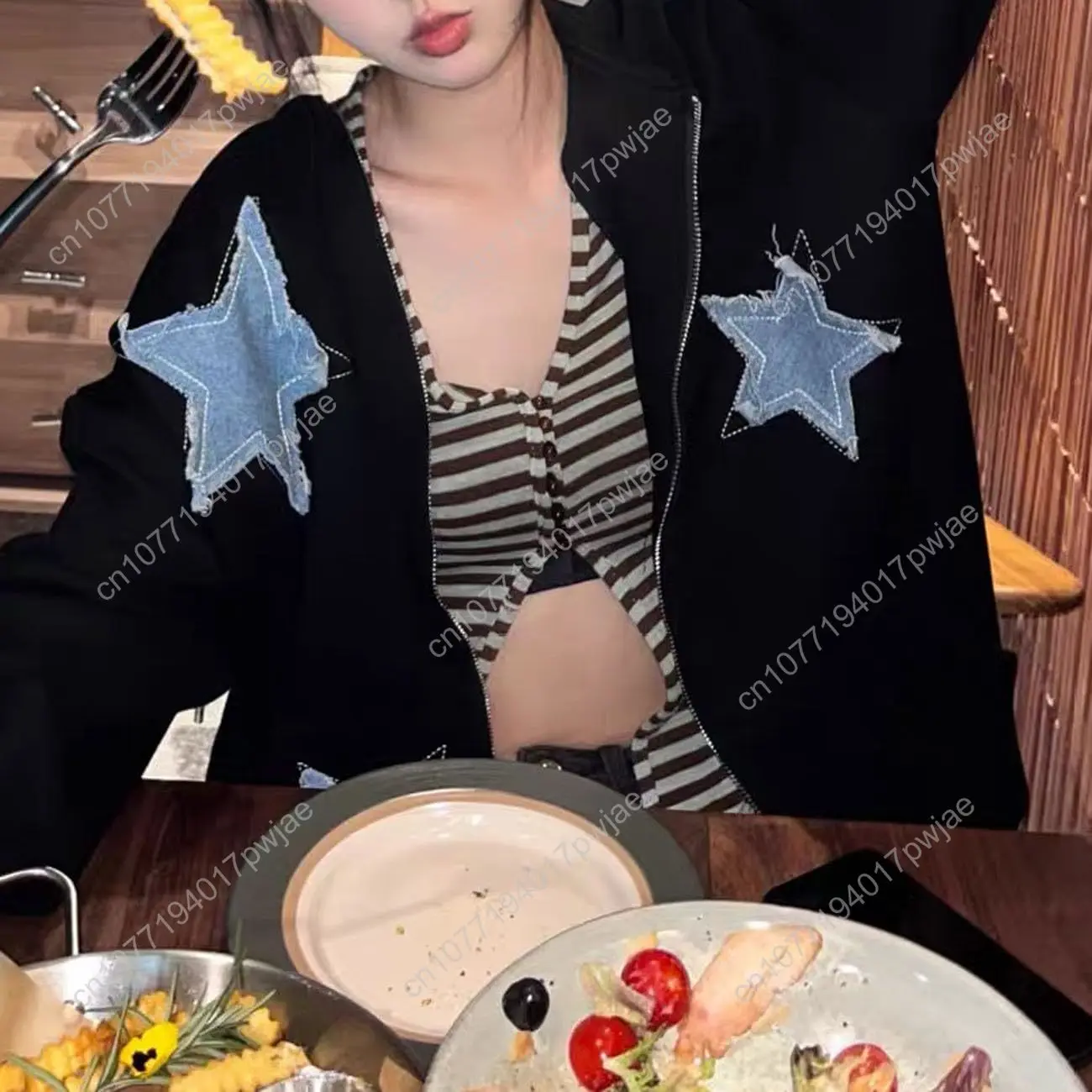 Cute Hoodie Women Men,Star Graphic Zip Up Hoodies Oversize Sweatshirt Harajuku Jacket Streetwear Preppy Clothes