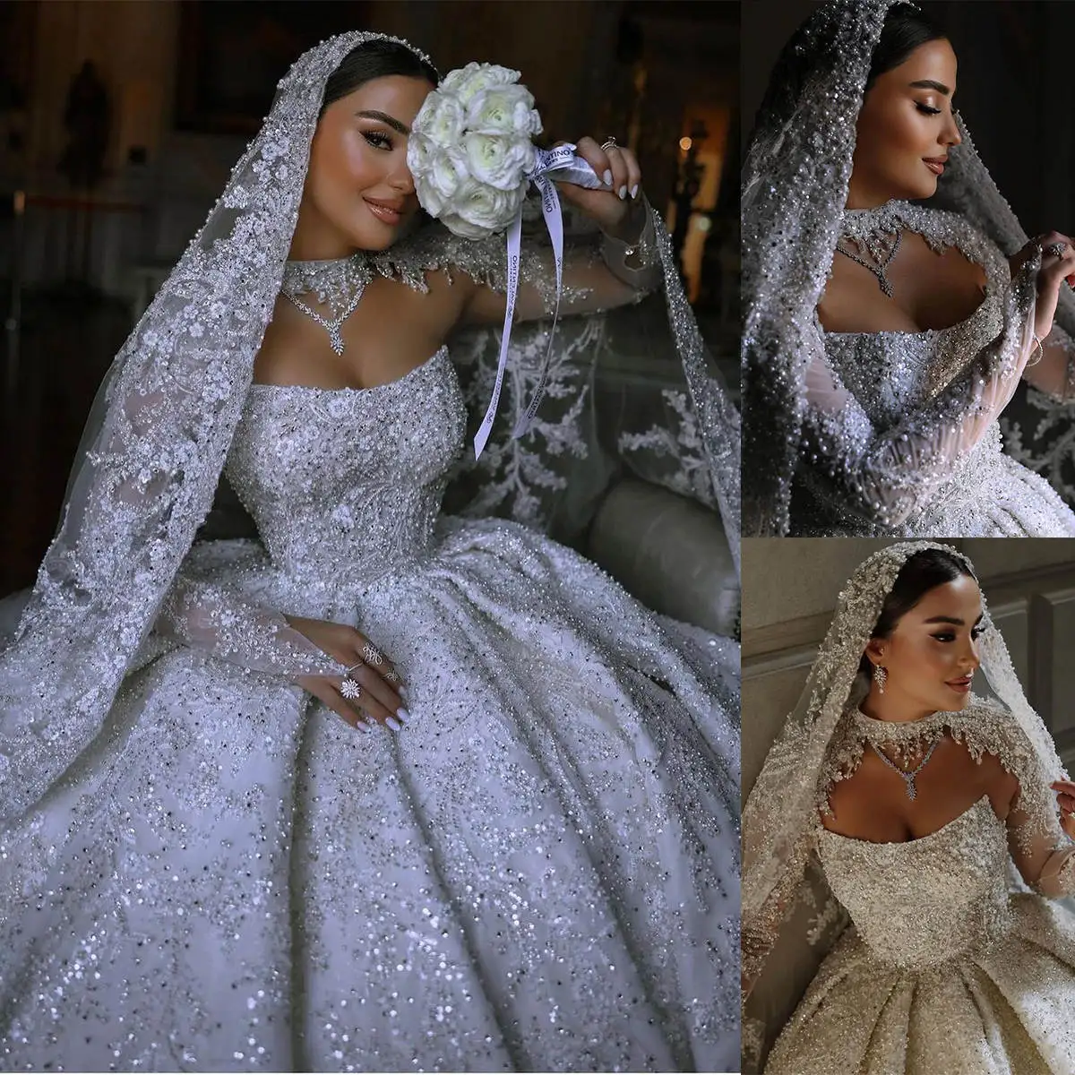 

Exquisite Ball Gown Wedding Dresses Appliques Pearls Sequins Lace Bridal Gowns Plus Size Vestidos De Novia Custom Size Colour