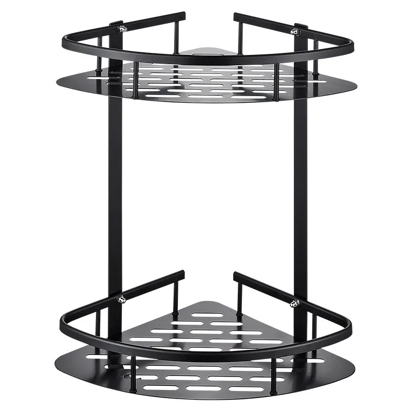 Black bathroom wall mounted tripod aluminum basket rack shower cubicle racks organizer accesorios