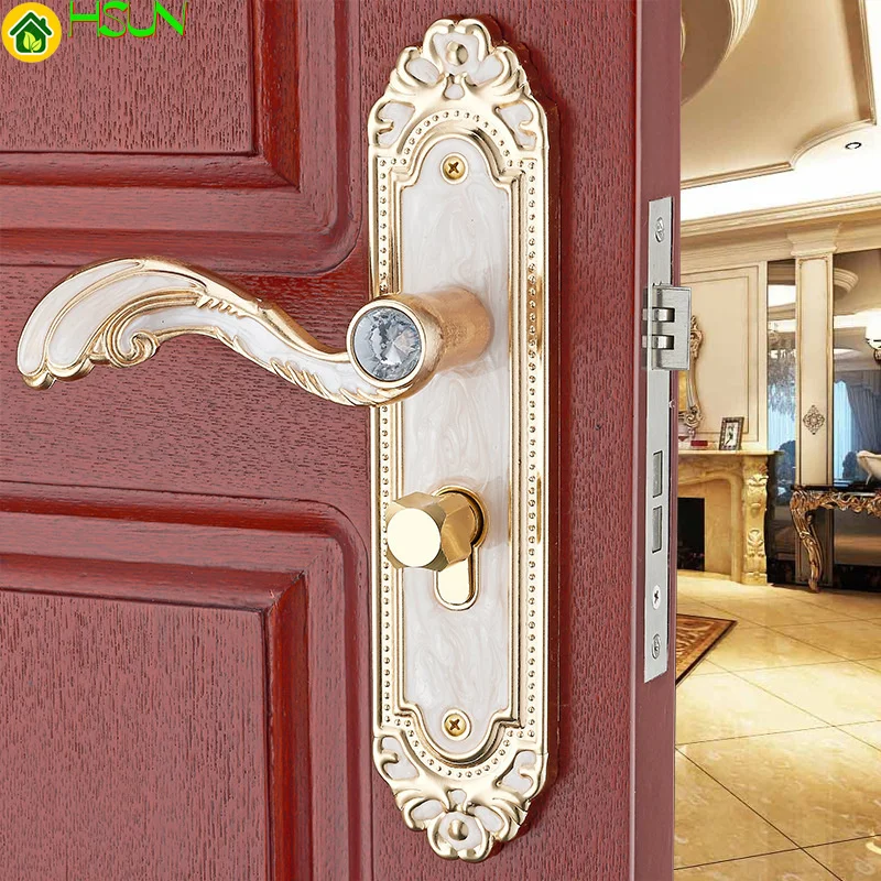 European amber white handle  bedroom door lock mechanical  integrated molding indoor  wooden door lock