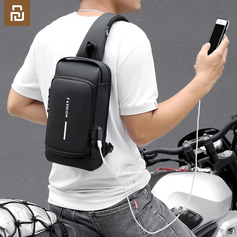 

YOUPIN Multifunction Chest Bag Men Waterproof Men Crossbody Motorcycle Bag Anti-theft Travel Bag USB Charging Messenger Pack