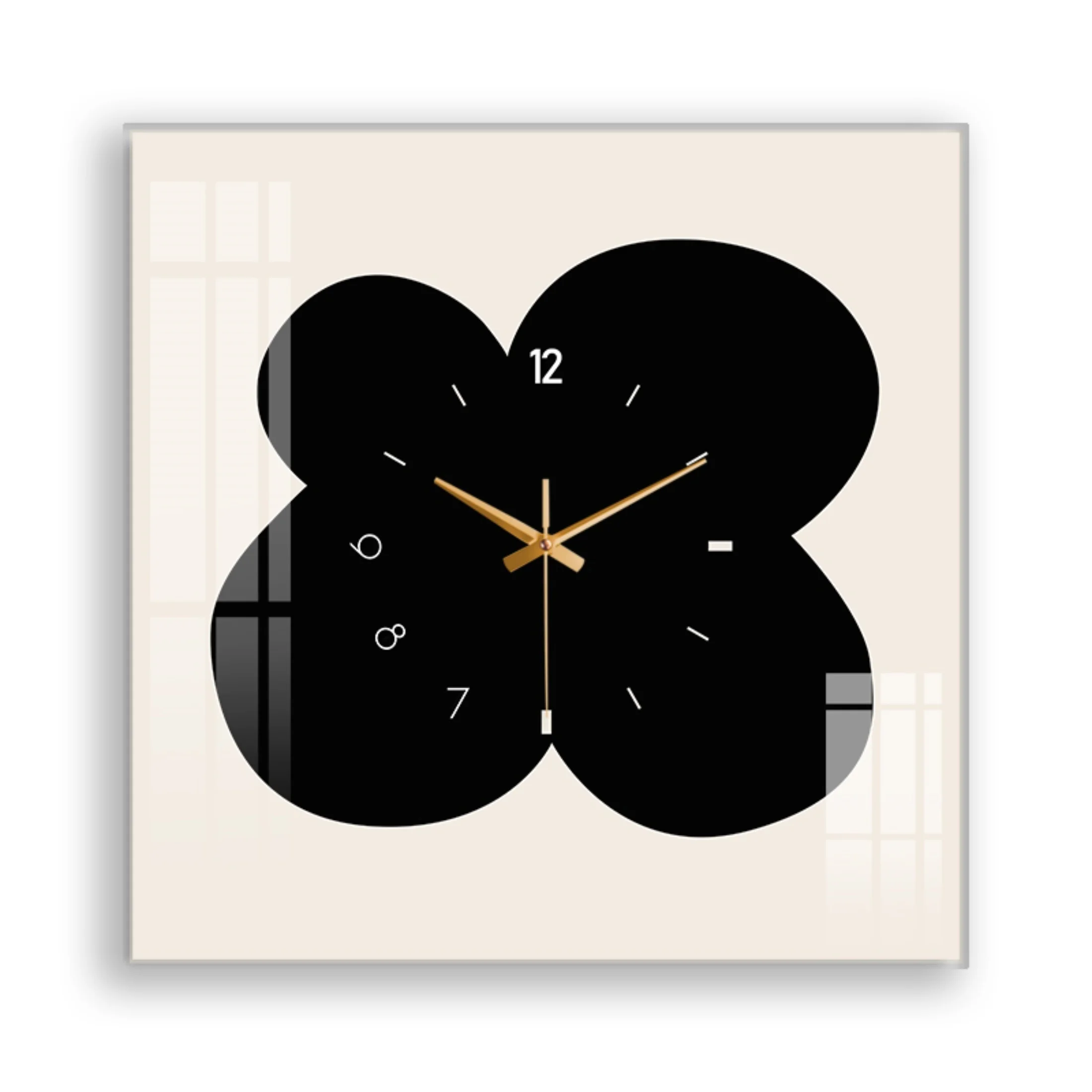 Black White Flower Tempered Glass Square Wall Decor Handicraft Silent Clock Suitable Elegant Decorative Cover for Utility Panels