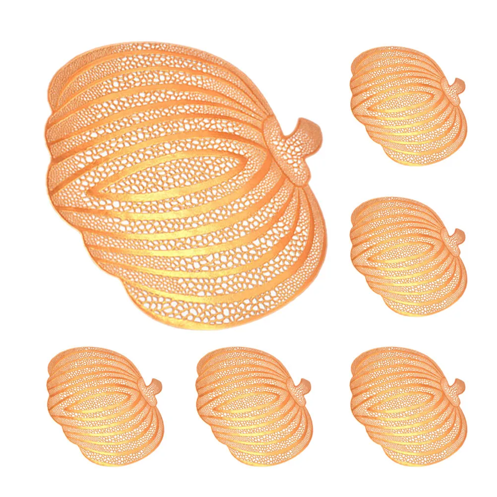 6Pcs Fall Table Placemats Hollow Out PVC Pumpkin Placemat Heat Resistant Thanksgiving Halloween Dining Decor Gold Foil