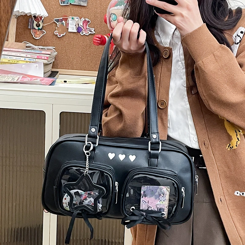 New Niche Design Women's Bow Harajuku Cute Ita Bag JK Uniform Ulzzang Shoulder Bag for Girls Y2K Cartoon Handle Bag