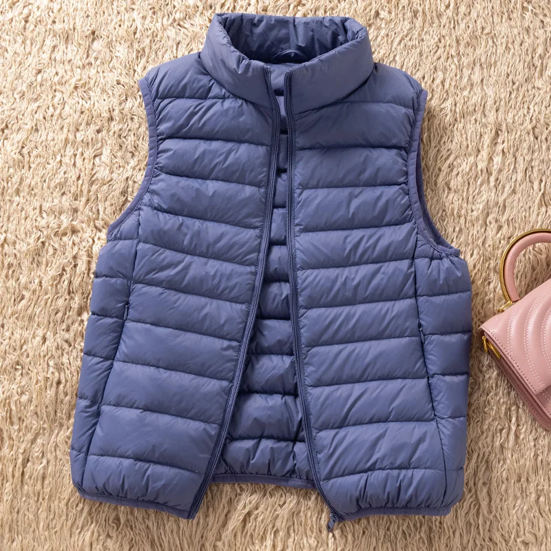 Chaleco de plumón de pato 90% para mujer, chaquetas sin mangas, chaqueta acolchada ligera, ropa deportiva para mujer, 12 colores, Otoño e Invierno