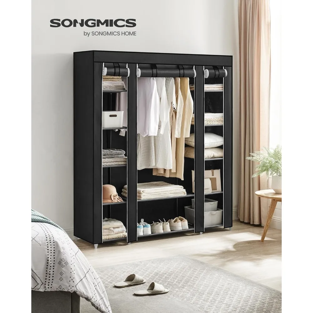 SONGMICS Closet Wardrobe, Portable Closet for Bedroom, Clothes Rail with Non-Woven Fabric Cover, Clothes Storage Organizer, 59 x