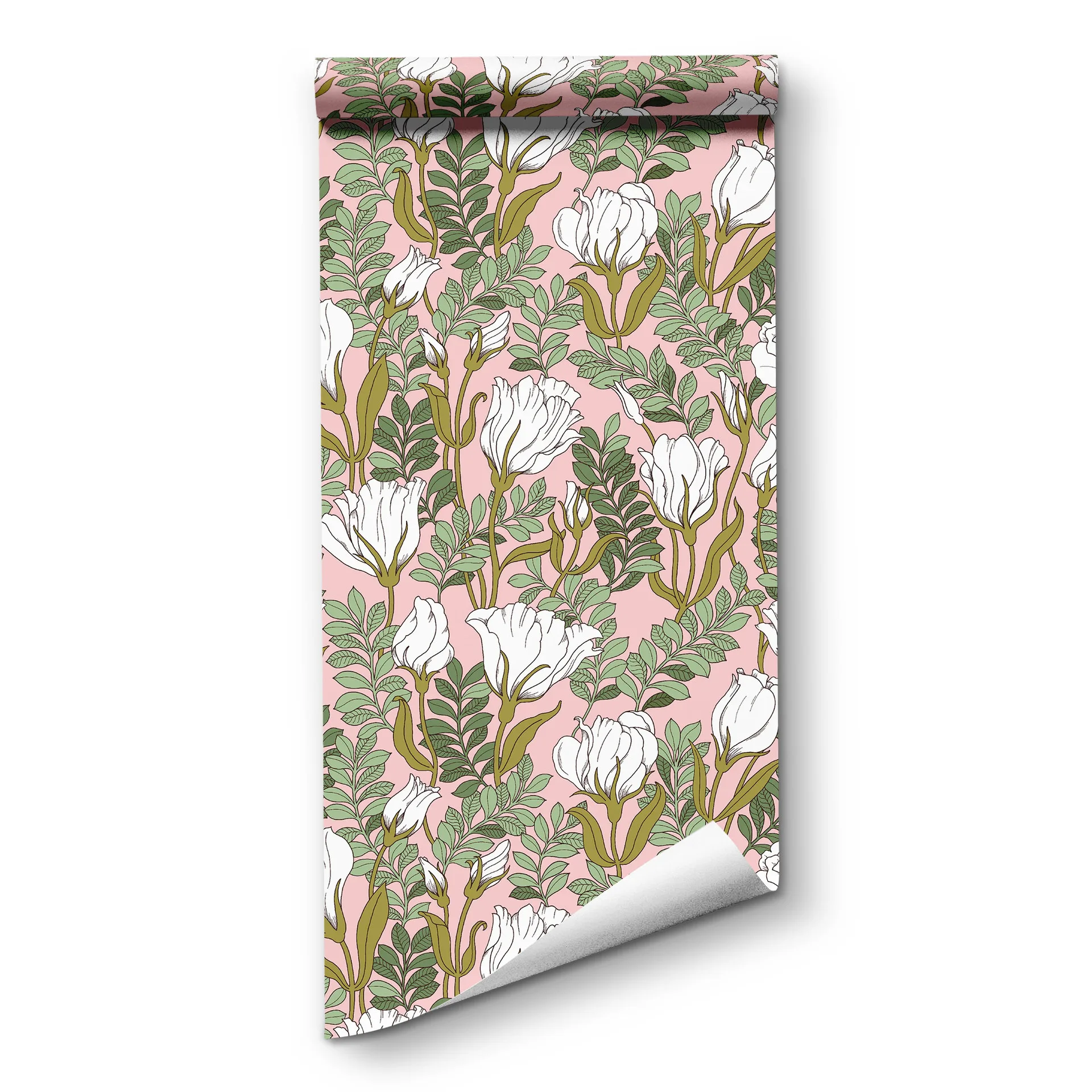 Vintage Pink Peel and Stick Wallpaper White Floral Self Adhesive Wall Paper Removable Wall Stickers Contact Paper for Bedroom