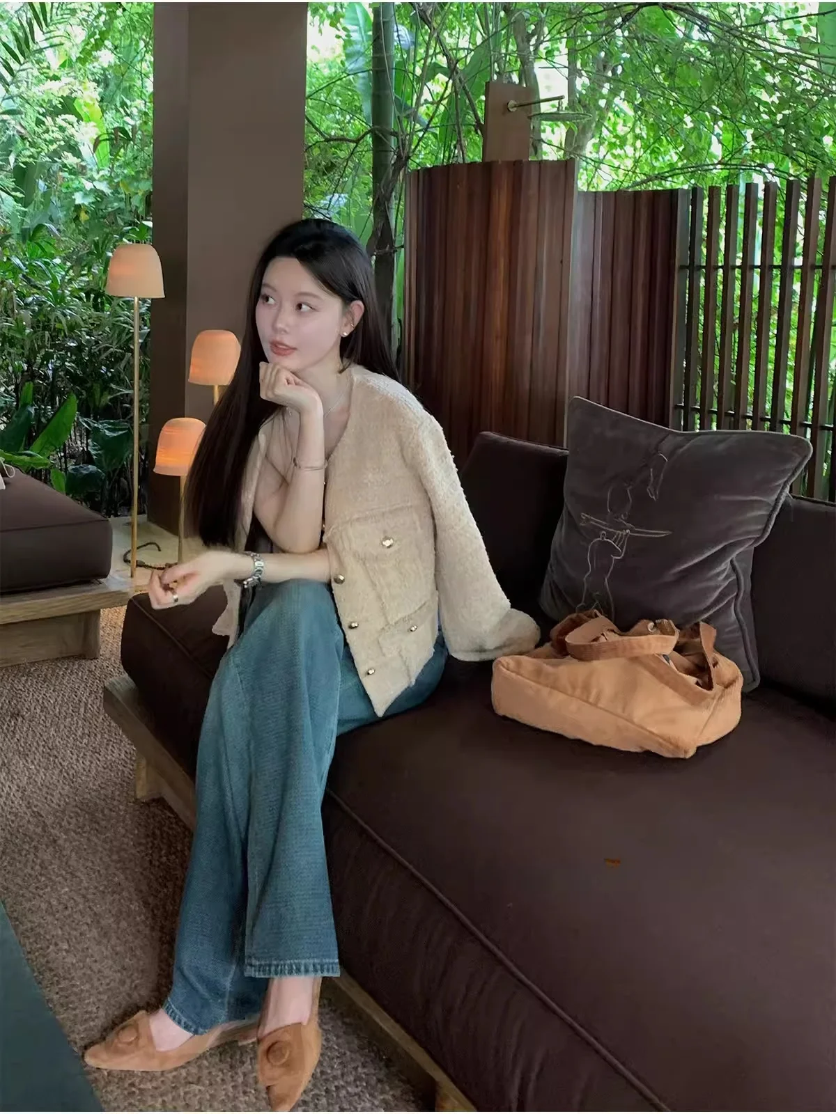 

Ele Tassel Trim Woolen Fraant Jaet by Seeyouiceland Faionable Ladies' Suit Outerwear Polyester Blend Spring 2024