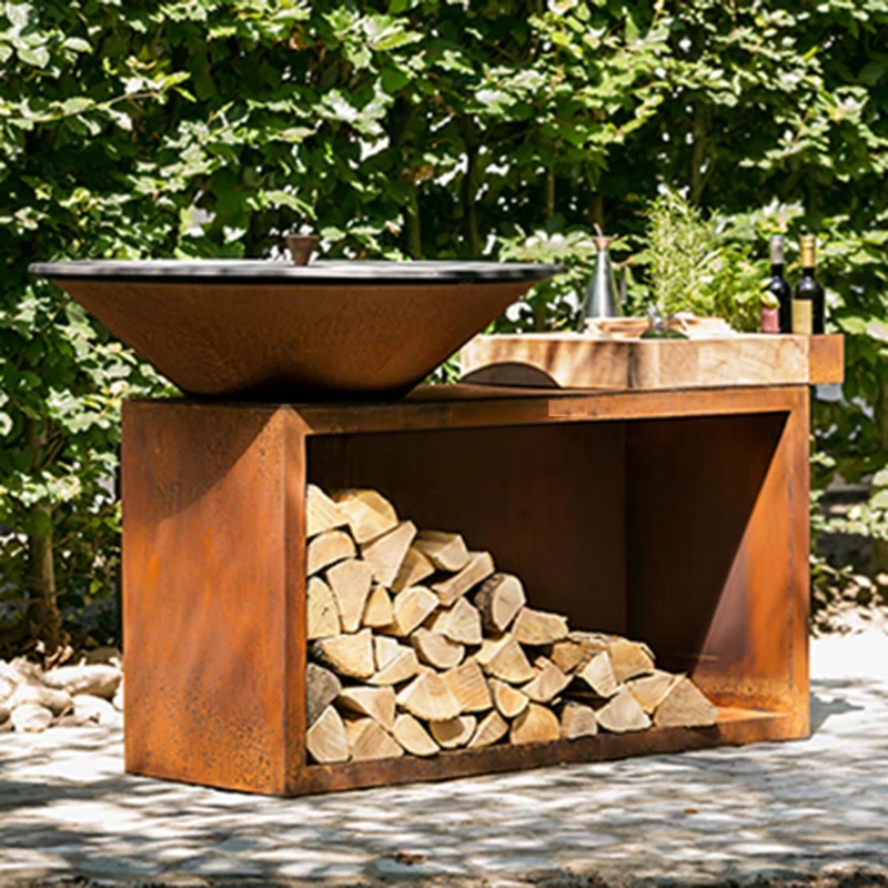 Outdoor steel fire pit barbecue
