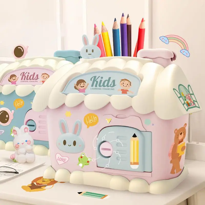 Kids Money Bank House Shaped Pen Holder Savings Bank Storage Box Cute Educational Kids Coin Savings Bank Cash Can For Birthday