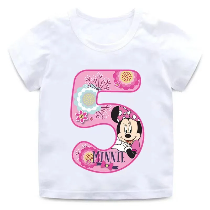 Children clothes tops minnie mouse Birthday Number Children T-shirt Kawaii  Clothes for Girls T Shirt Anime Cartoons Casual