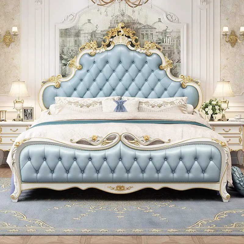 &Luxury Double Bed King Modern Aesthetic High End Double Bed Girl Sleeping Lit Deux Place Furniture For Bedroom European Royal
