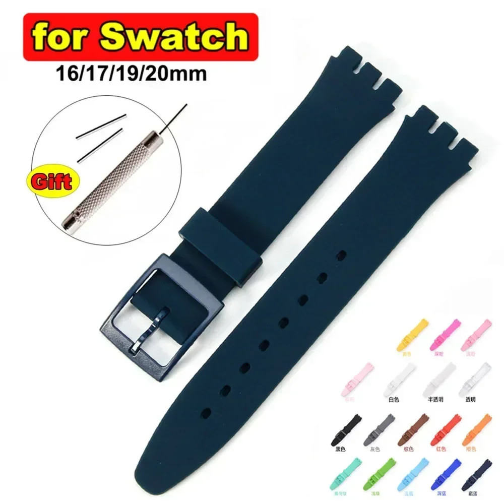 16mm 17mm 19mm 20mm Watchband for Swatch Soft Silicone Bracelet Colorful Watch Strap Replacement Strap with Tool Men Accessories