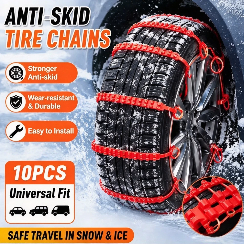 10 Pcs Tire Snow Chains Car Anti Slip Straps Emergency Traction Belts Snow Mud Ice Universal Fit Sedan SUV Truck Winter Driving