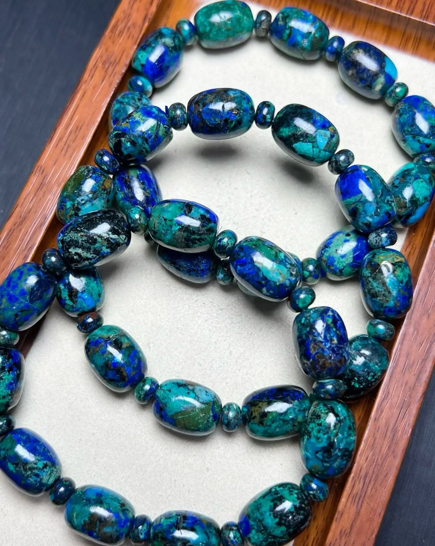 

Браслет из натурального малахита и азурита, бочкообразные бусины 15x11 мм, для женщин и мужчин, Азуритовый браслет AAAAAA