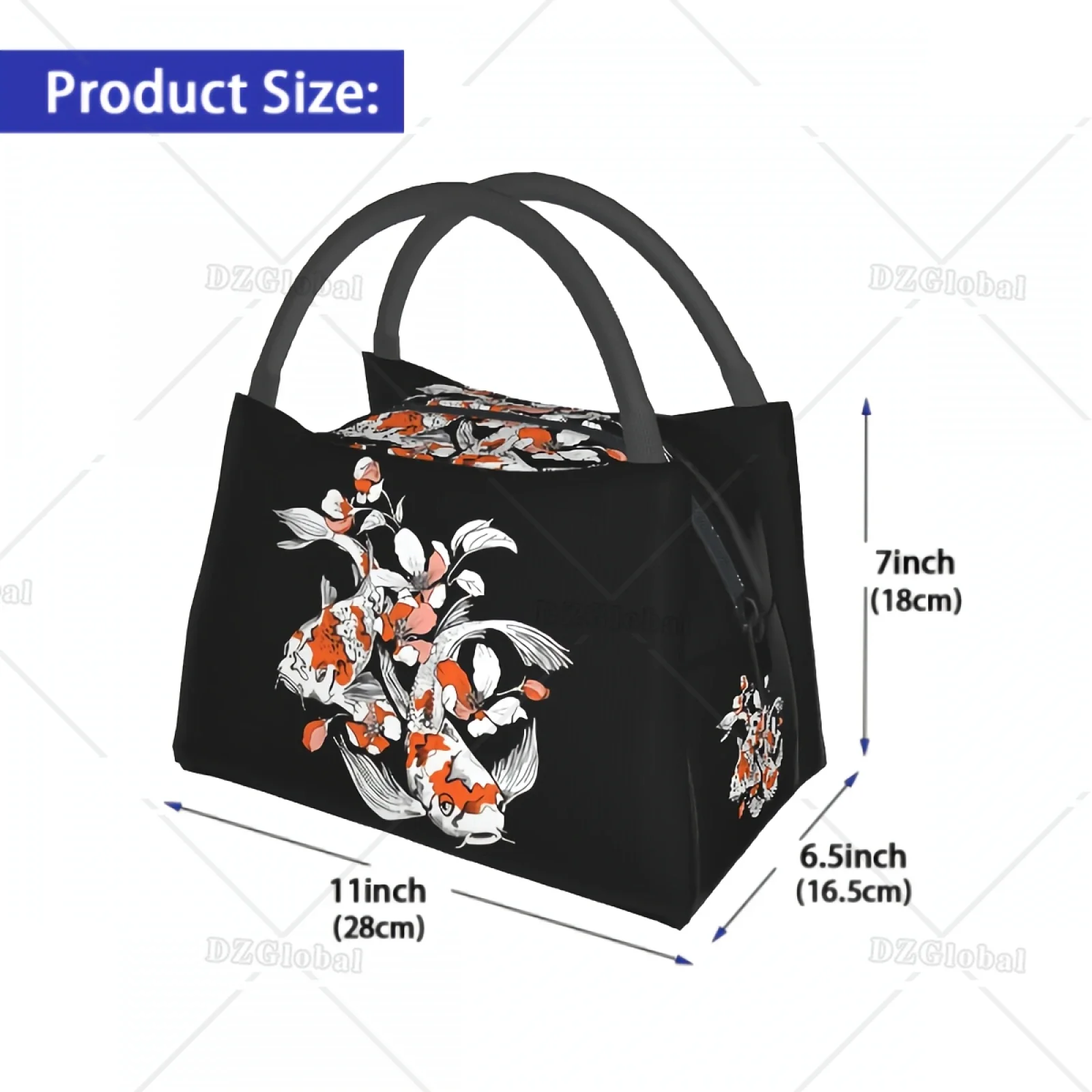 Koi and Sakura Lunch Bag for Women Fish and Flowers Thermal Lunch Box Reusable Insulated Bento Bag for School Work Office Picnic