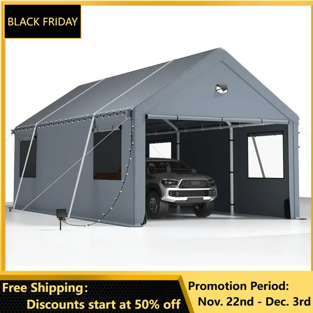 10x20FT Heavy Duty Carport Canopy, Extra Large Portable Car Tent Garage with Roll-up Windows and All-Season Tarp Cover