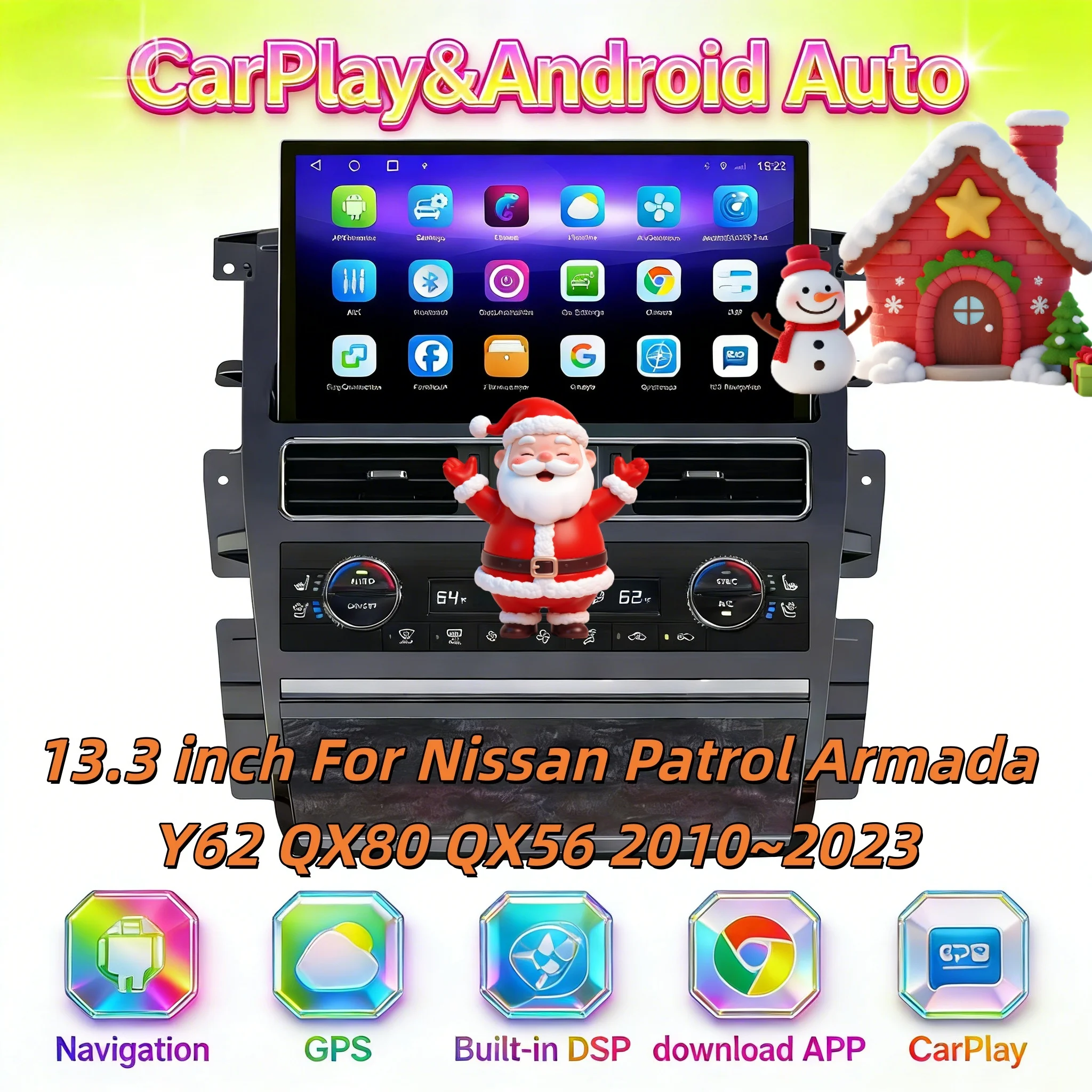 

Стереоприемник Android с CarPlay для Nissan Patrol Armada Y62 QX80 QX56 2010~2023, мультимедийный сенсорный экран, головное устройство с Bluetooth 5.0