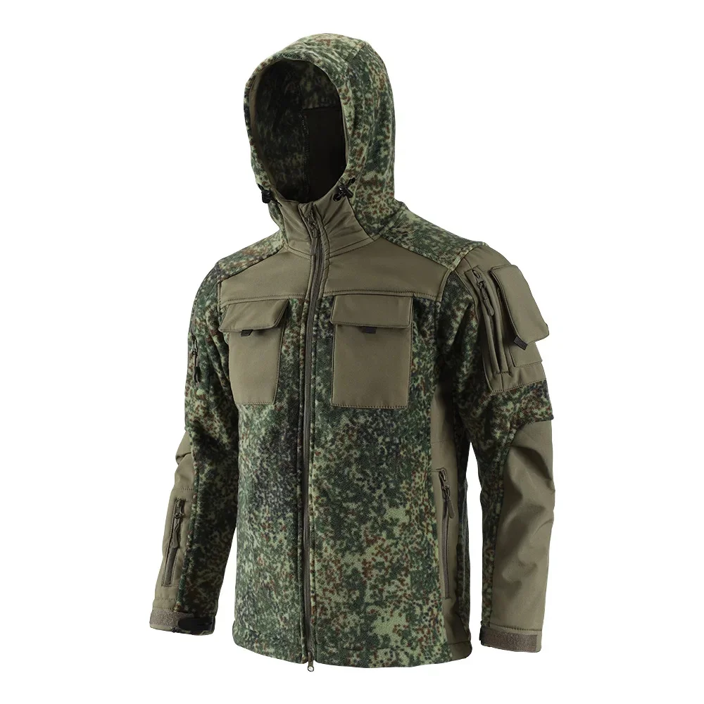 Camouflage Warm Fleece Jacket Outdoor Hooded Anti Cold Charge Coat Trekking Camping Hiking Overcoat Travel Riding Windbreakers