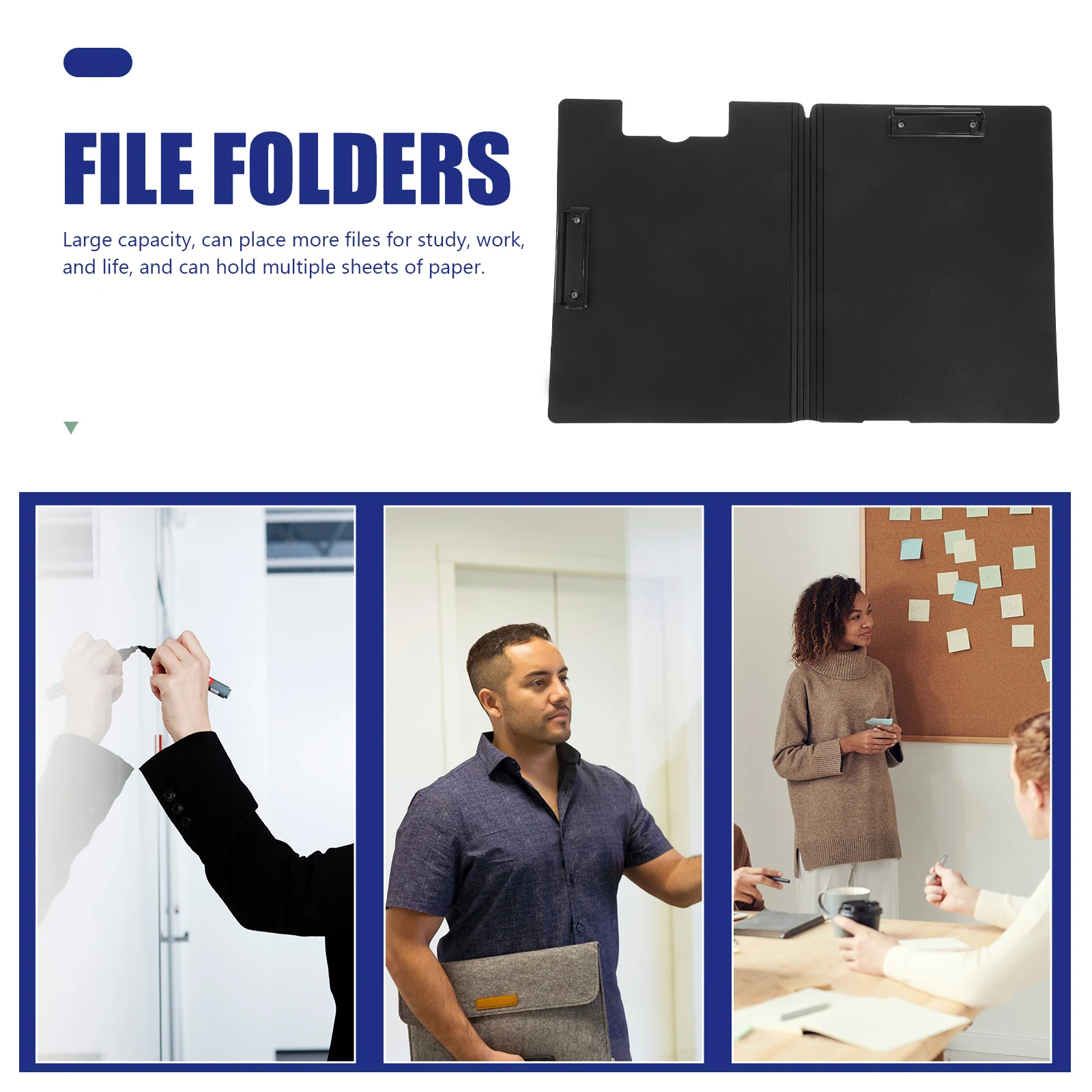 

1pcs Dual Clip A4 Document Foldable File Organizer Plastic Waterproof Office Use Horizontal Vertical Clips Portable