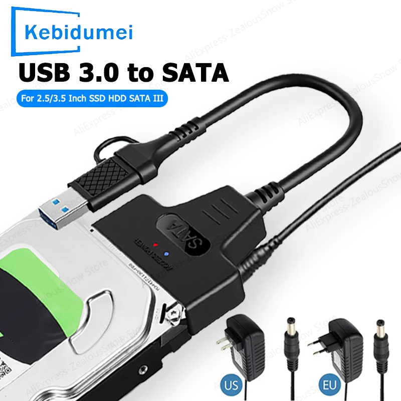 

Кабель SATA-USB 3.0/Type-C Адаптер жесткого диска SATA III на 6 Гбит/с для жесткого диска 2,5 3,5 дюйма HDD SSD с питанием 12 В/2 А