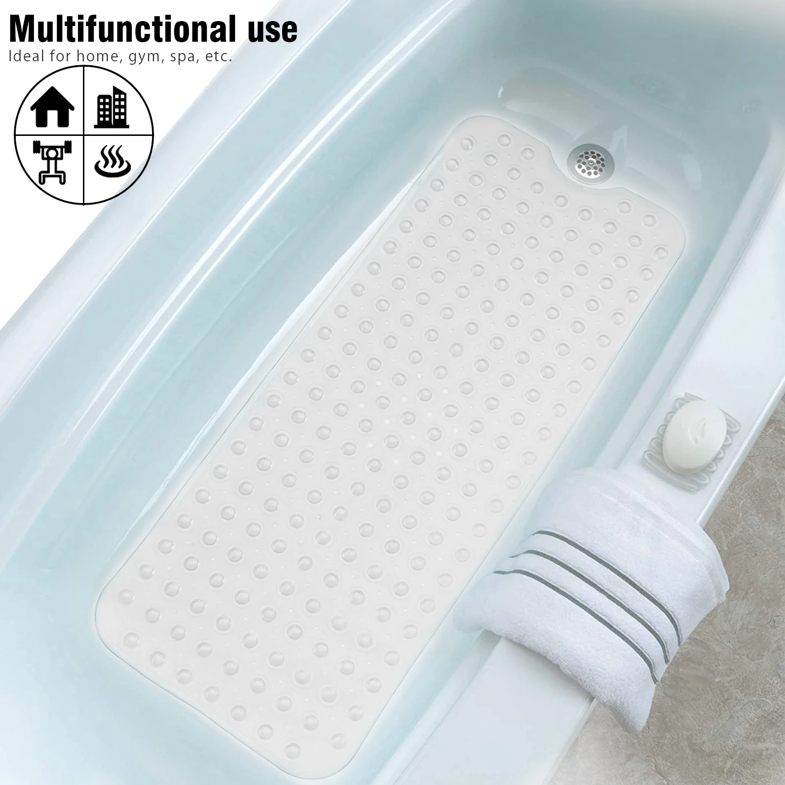 Bath Mat-Large Non Slip Bathtub & Shower Mat - Extra Long Bathroom Mats for Mildew Resistant Nonslip Bathmats-Anti Slip Bathroom