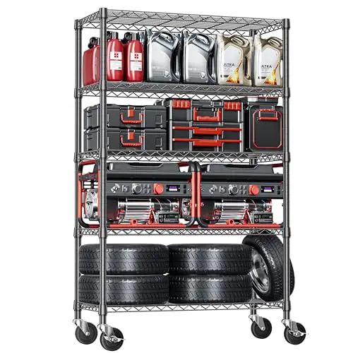 

Стеллаж IZEUK 5-ярусный регулируемый, усиленный, из стальной проволоки, на колесах, для хранения в гараже, на кухне, в офисе, в лаунж-зоне