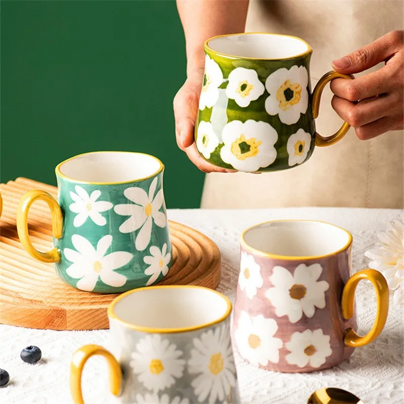 1pcs ceramic mug, hand drawn style water cup, 16oz/480ml breakfast cereal coffee cup