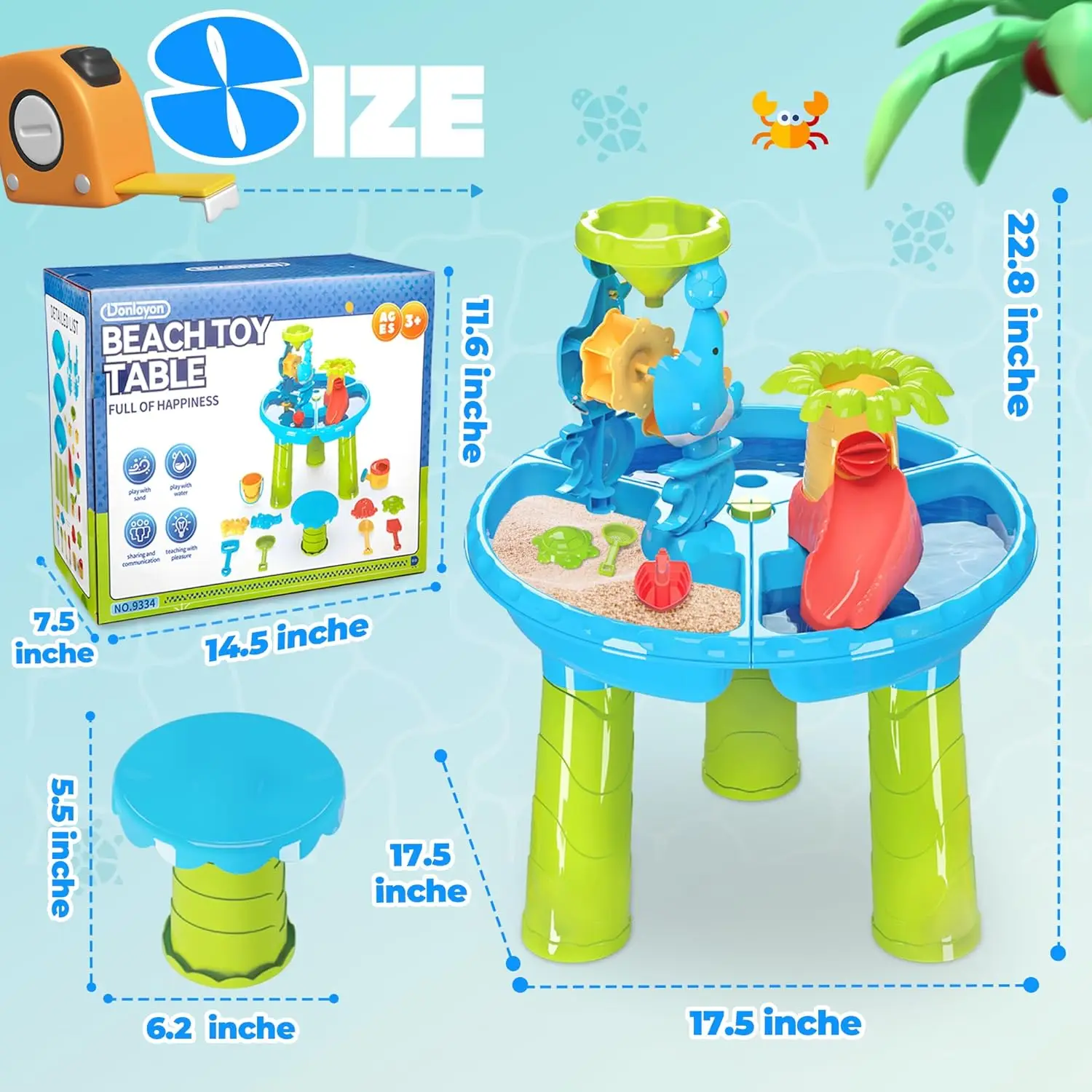 幼児用水遊びテーブル - 3 in 1 キッズプレイ 水遊びと砂遊び感覚プレイセット 12個のアクセサリー付き - 夏の屋外用