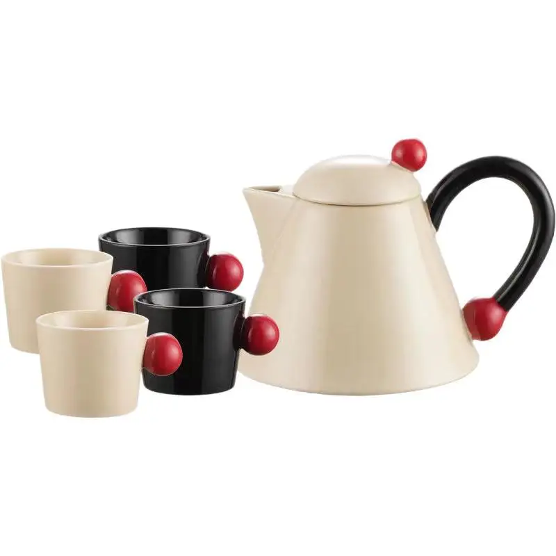 

Nordic Simple Contrast Color Ceramic Drinkware Set Exquisite Tea Pot and Coffee Mug with Tray for Tea Milk