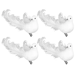 4PCS Pigeons Decoration For Wedding Christmas Home Fake Bird White Doves Artificial Foam Feathers Birds With Clip