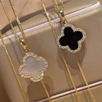 Fashionable Four-leaf Clover Sweater Necklace Women's Autumn Winter Small Fragrance Style Elegance Luxury Trendy Ins Bone Chain